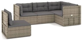 Set Divani da Giardino 5 pz con Cuscini in Polyrattan Grigio