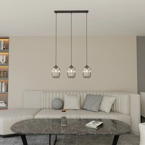 Lampadario 3 Luci Selene In Acciaio Nero E Vetri Plissettati Fumè