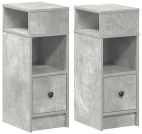 Comodini 2 pz con cassetto grigio cemento 25x31x66 cm