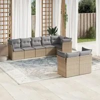 Set Divano da Giardino 8 pz con Cuscini Beige in Polyrattan 3249748