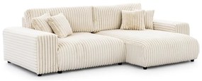 Divano angolare con penisola a destra color crema e rivestimento in velluto a coste allungabile e con contenitore Sarina – Ropez