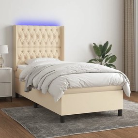 Letto A Molle Con Materasso E Led Crema 90x190 Cm İn Tessuto /