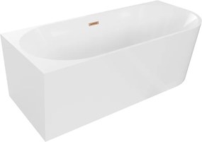 Mexen Mia vasca da bagno indipendente ad angolo sinistra 180 x 80 cm, bianca, troppopieno in rame spazzolato - 52691808000L-65