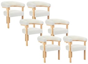 Sedia con braccioli Tessuto bouclette Legno di hevea Bianco Naturale - Lotto di 6 - LIVELIA di Pascal MORABITO