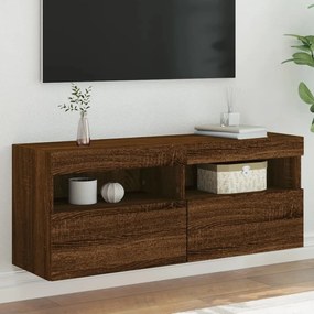 Mobile tv a parete con luci led rovere marrone 100x30x40 cm