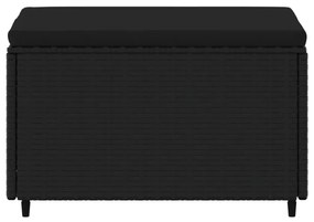 Poggiapiedi da giardino con cuscino in polyrattan nero