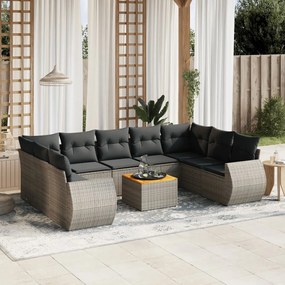 Set divano da giardino 10 pz con cuscini grigio in polyrattan