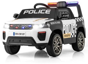 Costway Auto della polizia per bambini con telecomando connessione wireless musica clacson sirena e luci LED, Auto elettrica Bianco