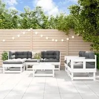 Set Divani da Giardino 7pz con Cuscini in Legno Massello Bianco 3185809