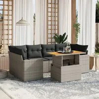 Set Divani da Giardino 7 pz con Cuscini Grigio in Polyrattan 3271214