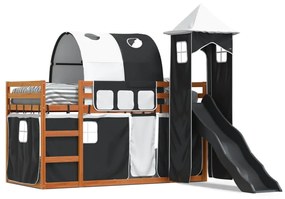 Letto A Castello Con Scivolo E Tende Bianco E Nero 80x200 Cm /