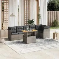 Set Divani da Giardino 7 pz con Cuscini Grigio in Polyrattan 3270843