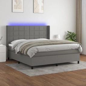 Letto a Molle Materasso e LED Grigio Scuro 160x200cm in Tessuto