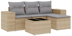 Set divano da giardino 5 pz con cuscini beige in polyrattan