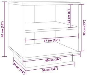 Comodino Grigio 40x34x40 cm in Legno Massello di Pino