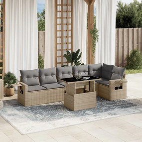 Set divani da giardino 7 pz con cuscini beige in polyrattan