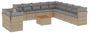 Set divani da giardino 12 pz con cuscini beige in polyrattan