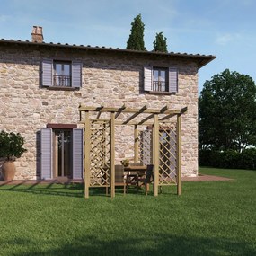 Pergola Melon con griglie in legno struttura naturale L 300 x P 300 x H 249 cm