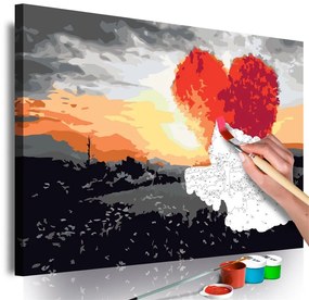 Quadro fai da te  Albero a forma di cuore (sorgere del sole)  Colore Rosso, Dimensioni e Misure 60x40