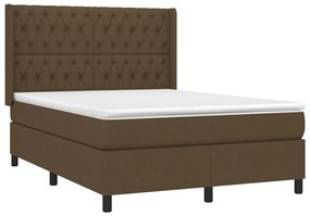 Letto a Molle Materasso e LED MarroneScuro 140x190cm in Tessuto