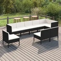 Set Divani da Giardino 9 pz con Cuscini in Polyrattan Nero 3094404