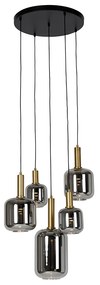 Lampada a sospensione nera con oro e vetro fumé incl. 5 PUCC - Zuzanna