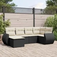 Set Divano da Giardino 6 pz con Cuscini Nero in Polyrattan 3221655