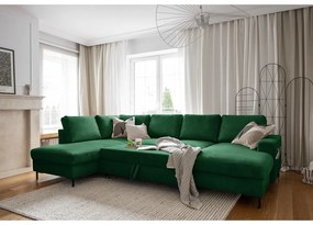 Divano letto in velluto a coste verde scuro (angolo sinistro) Lofty Lilly - Miuform