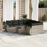 Set Divano da Giardino 9pz con Cuscini Grigio Chiaro Polyrattan 3221161