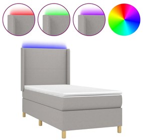 Letto a Molle Materasso e LED Grigio Chiaro 90x190 cm Tessuto