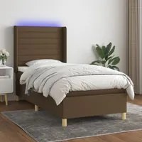 Letto a Molle Materasso e LED Marrone Scuro 90x190cm in Tessuto 3138920