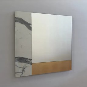 Specchio moderno quadrato 80 cm effetto marmo bianco e foglia oro - KEIRA