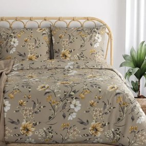 Lenzuola in cotone con motivo di fiori di campo - beige 3 parti: 1pc 220x200 + 2pc 70x80