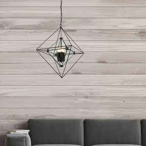 Lampadario Contemporaneo Diamante Acciaio Nero Trasparente 3 Luci E14