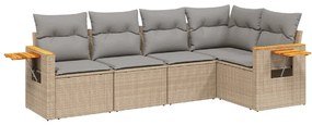 Set divano da giardino 5 pz con cuscini beige in polyrattan