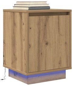 Comodino Con Luci Led Rovere Artigianale 38x34x50 Cm /