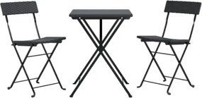Set Pieghevole da Bistrò 3 pz Nero in Polyrattan