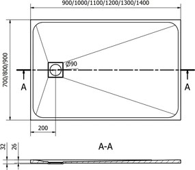Mexen Bert piatto doccia rettangolare SMC 90 x 80 cm, bianco - 4K108090