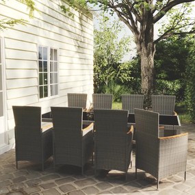 Set da Pranzo da Esterno 9 pz con Cuscini in Polyrattan Grigio