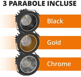 Faro da Incasso 7W Foro Ø55mm Nero IP40 CCT BRIDGELUX LED 3 Parabole Colore Bianco Variabile CCT