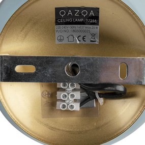 Plafoniera Art Déco in ottone con vetro blu - Pallon