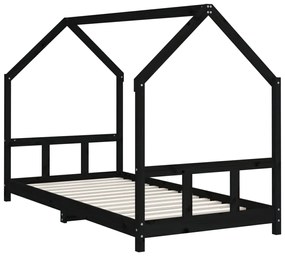 Giroletto per bambini nero 90x200 cm in legno massello di pino