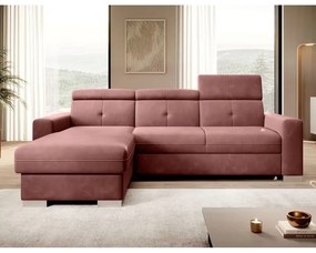 Divano angolare rosa allungabile/con contenitore (con penisola a sinistra/con chaise lounge) e rivestimento in velluto Fresia – ELTAP