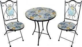 Set Bistrot Tavolo Mosaico Tondo 60 Cm Con 2 Sedie Pieghevoli Lemon