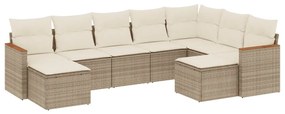 Set divano da giardino 9 pz con cuscini beige in polyrattan