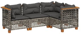 Set divani da giardino 4 pz con cuscini in polyrattan grigio