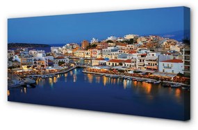 Foto quadro su tela Grecia Coast City Night 100x50 cm