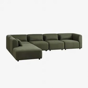 Divano Modulare Fogler In 5 Pezzi Con Chaise Lounge A Sinistra Ciniglia Verde Salvia - Sklum