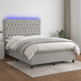 Letto a Molle Materasso e LED Grigio Chiaro 140x190 cm Tessuto