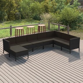 Set divani da giardino 8 pz con cuscini in polyrattan nero